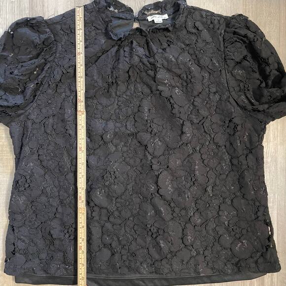 Ultra Pink black long sleeve mock neck lace blouse size L - Picture 4 of 11